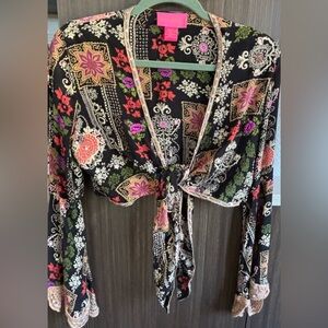 Betsey Johnson Black Floral Silk Kimono